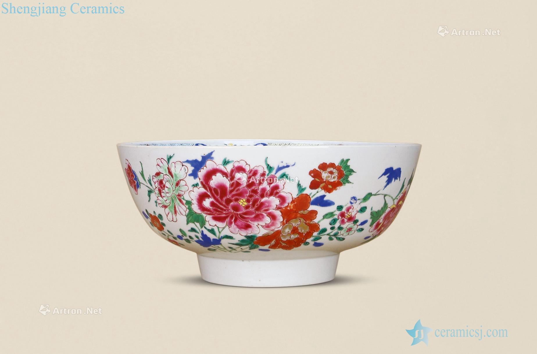 Qing yongzheng pastel flowers peony grain big bowl