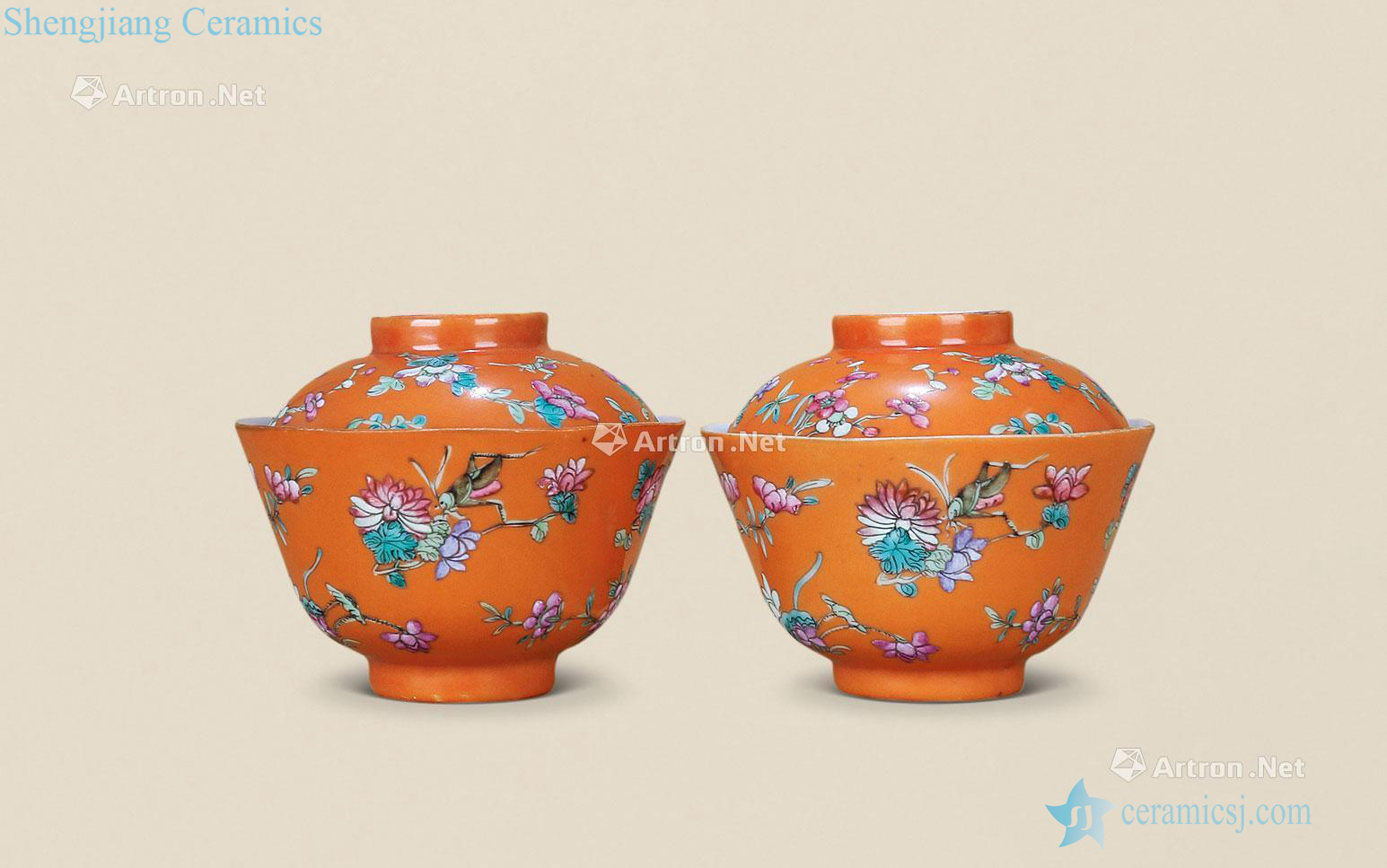 dajing Coral red pastel flowers grain tureen (a)