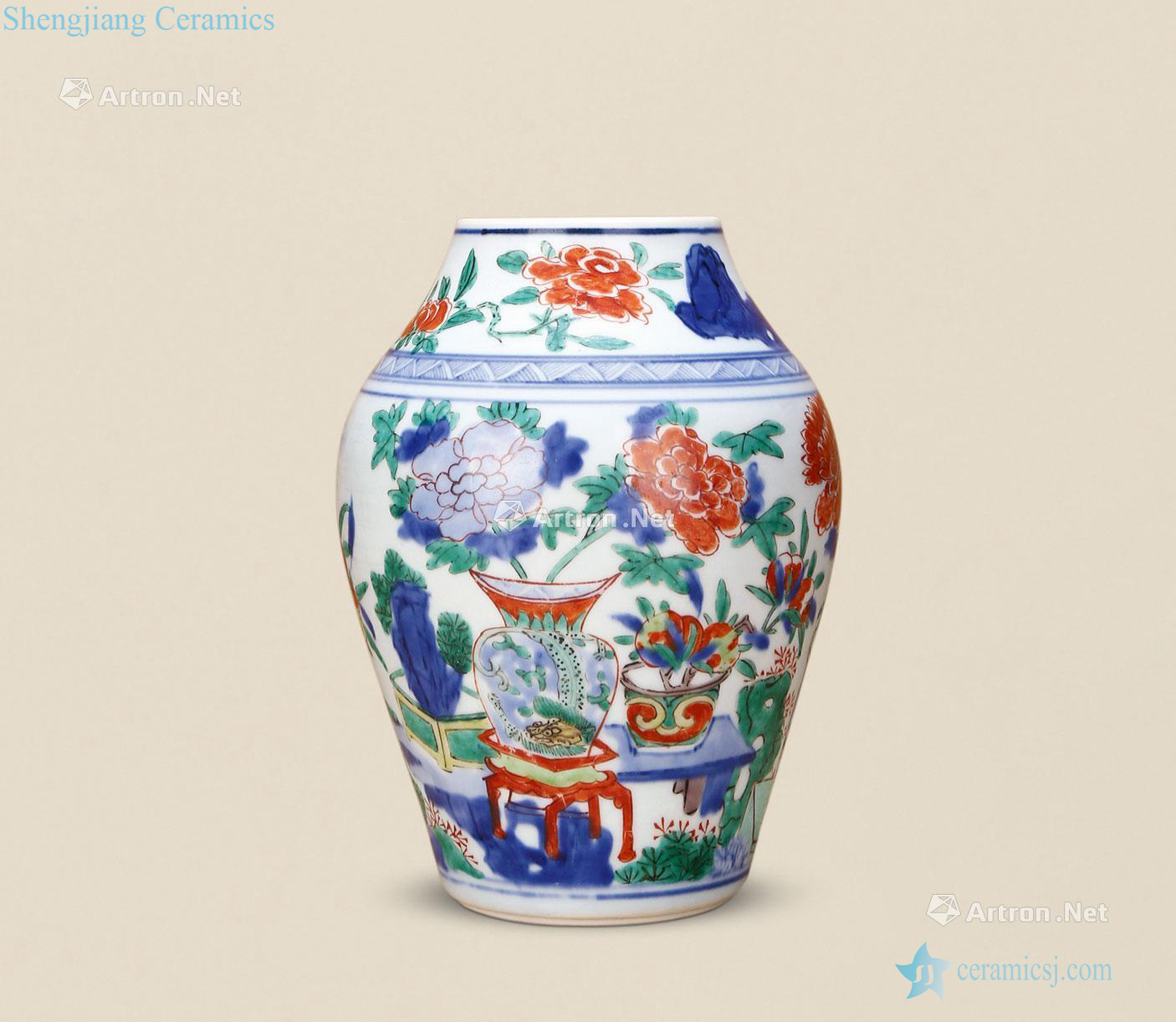 The qing emperor kangxi Colorful antique flower grain tank