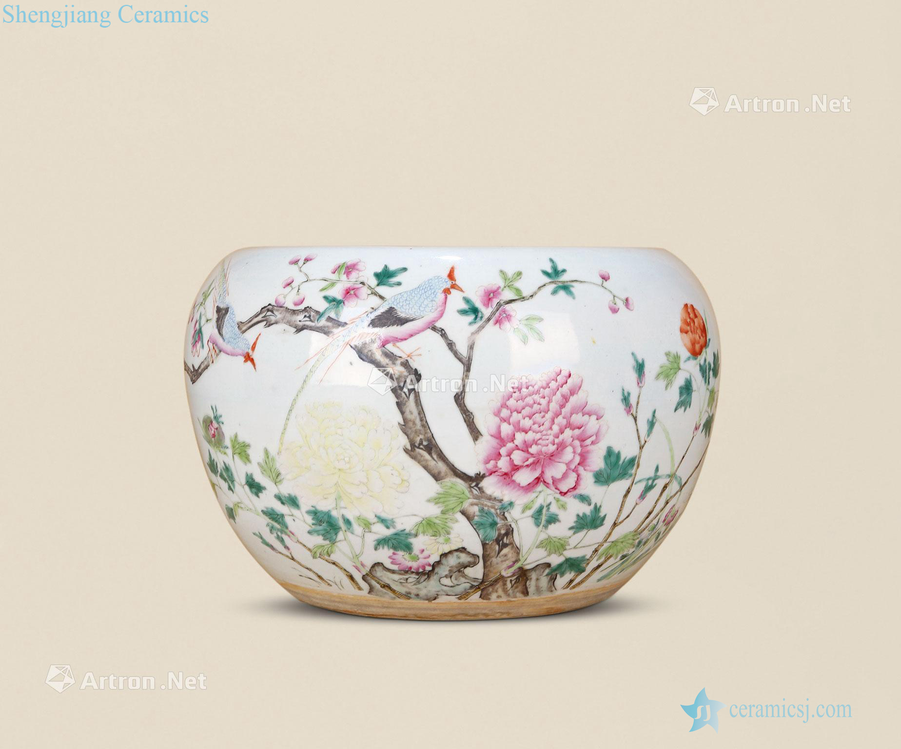 Pastel pheasants reign of qing emperor guangxu peony grains cylinder