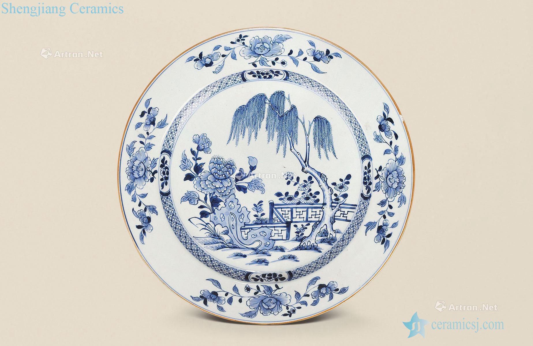 Qing qianlong Blue and white flower grain market