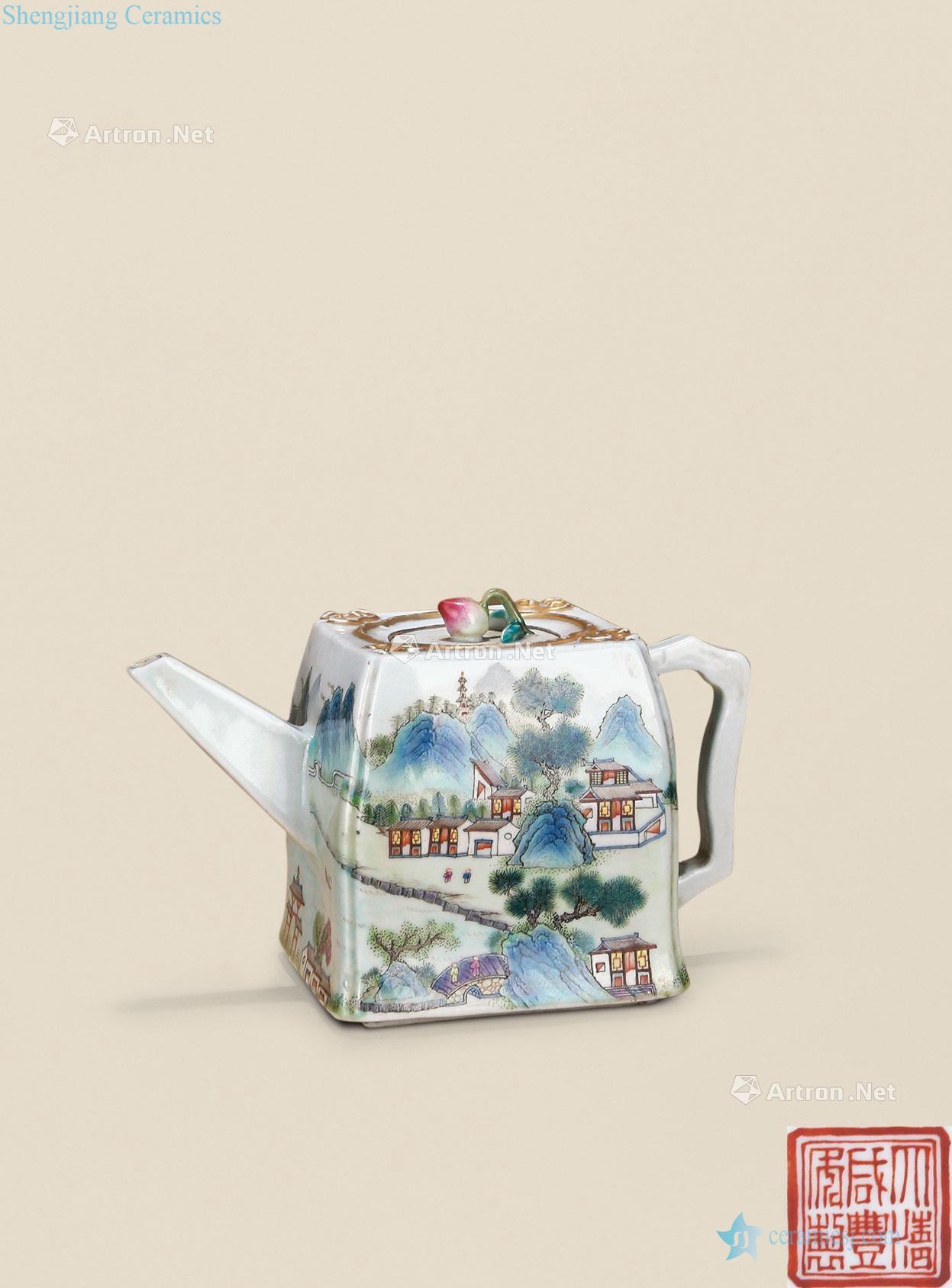 Qing xianfeng pastel pavilions teapot