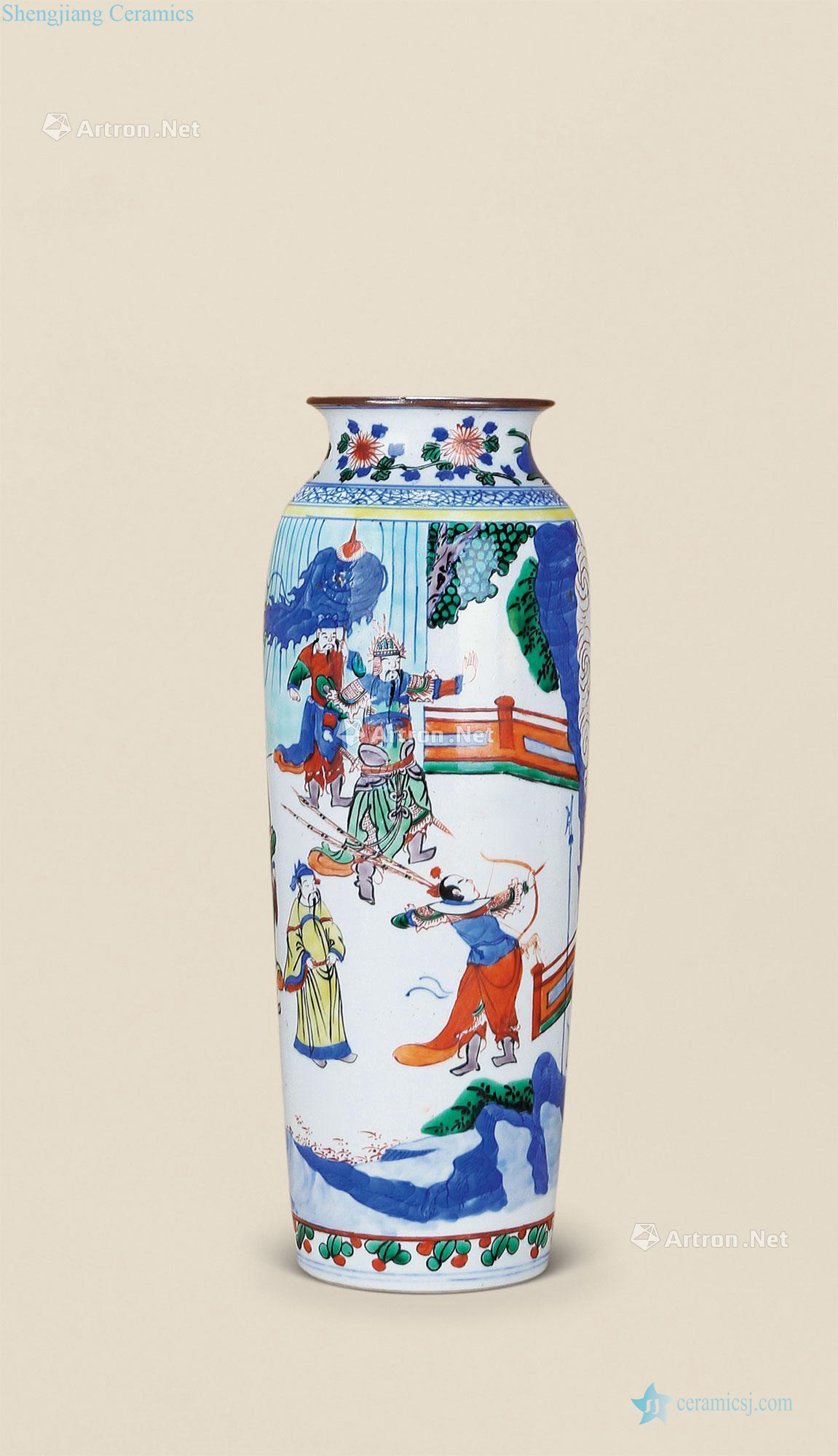 Early qing dynasty blue-and-white multicoloured YuanMen ji tube bottles