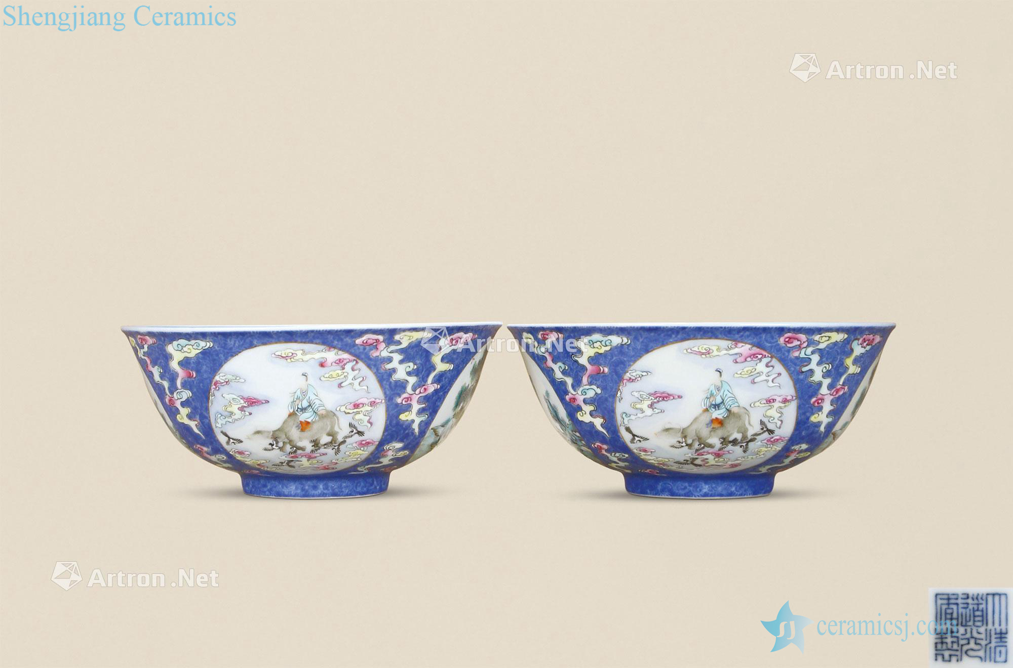 Clear light pastel blue to rolling way medallion bowl characters (a)