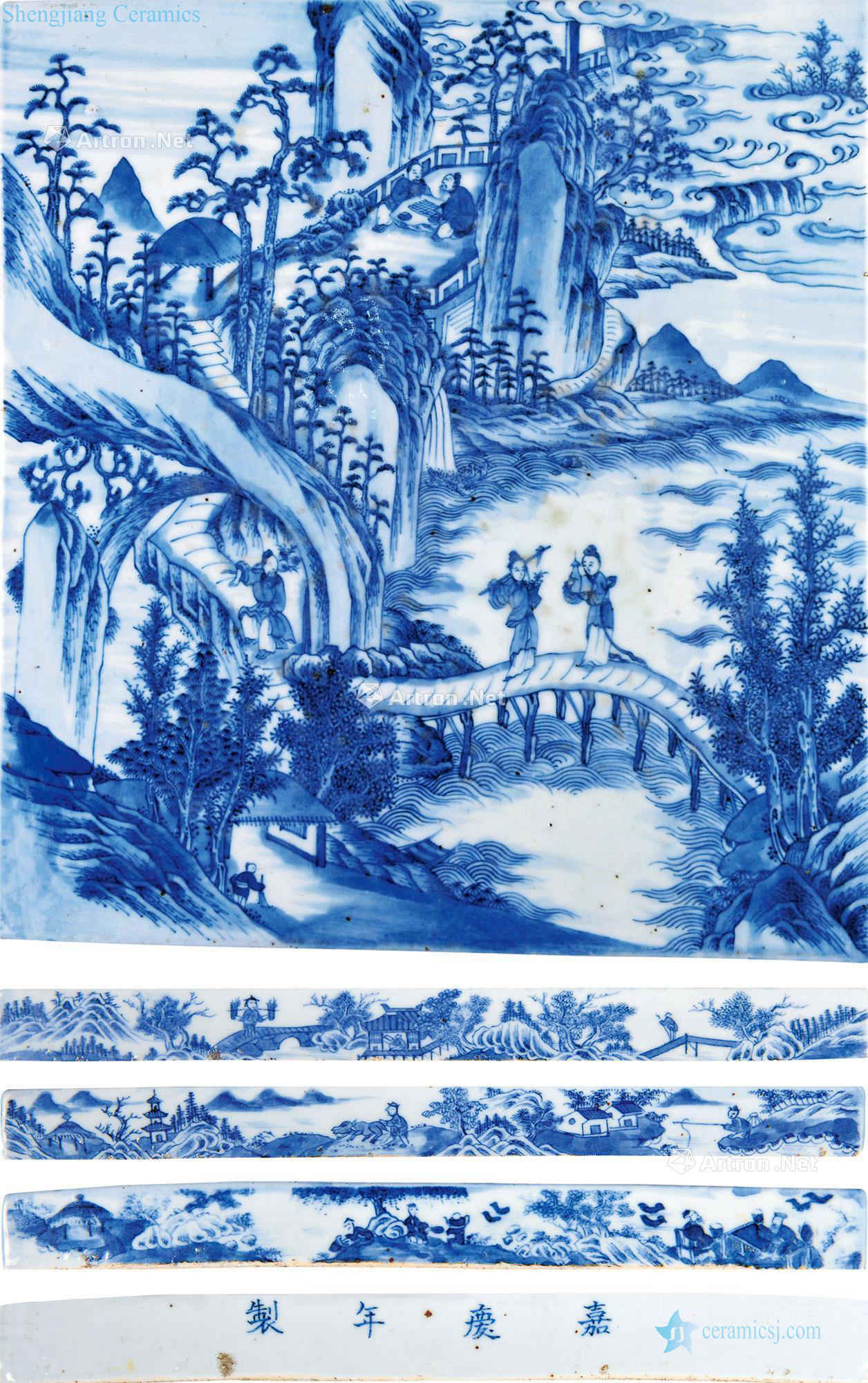 qing Jiaqing years blue and white landscape character