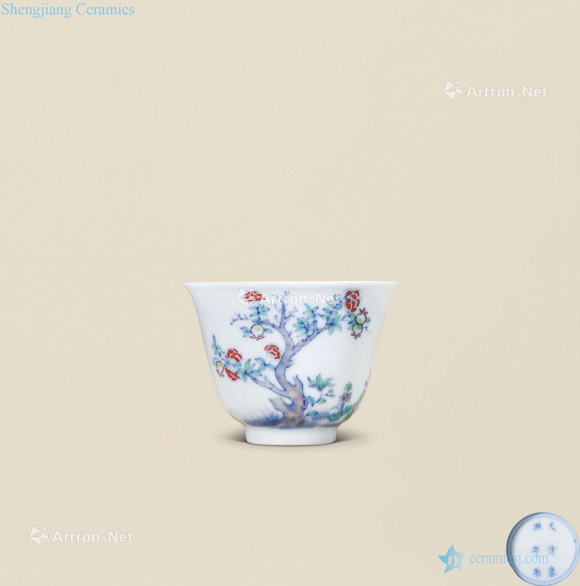 qing Blue and white colorful flora cup