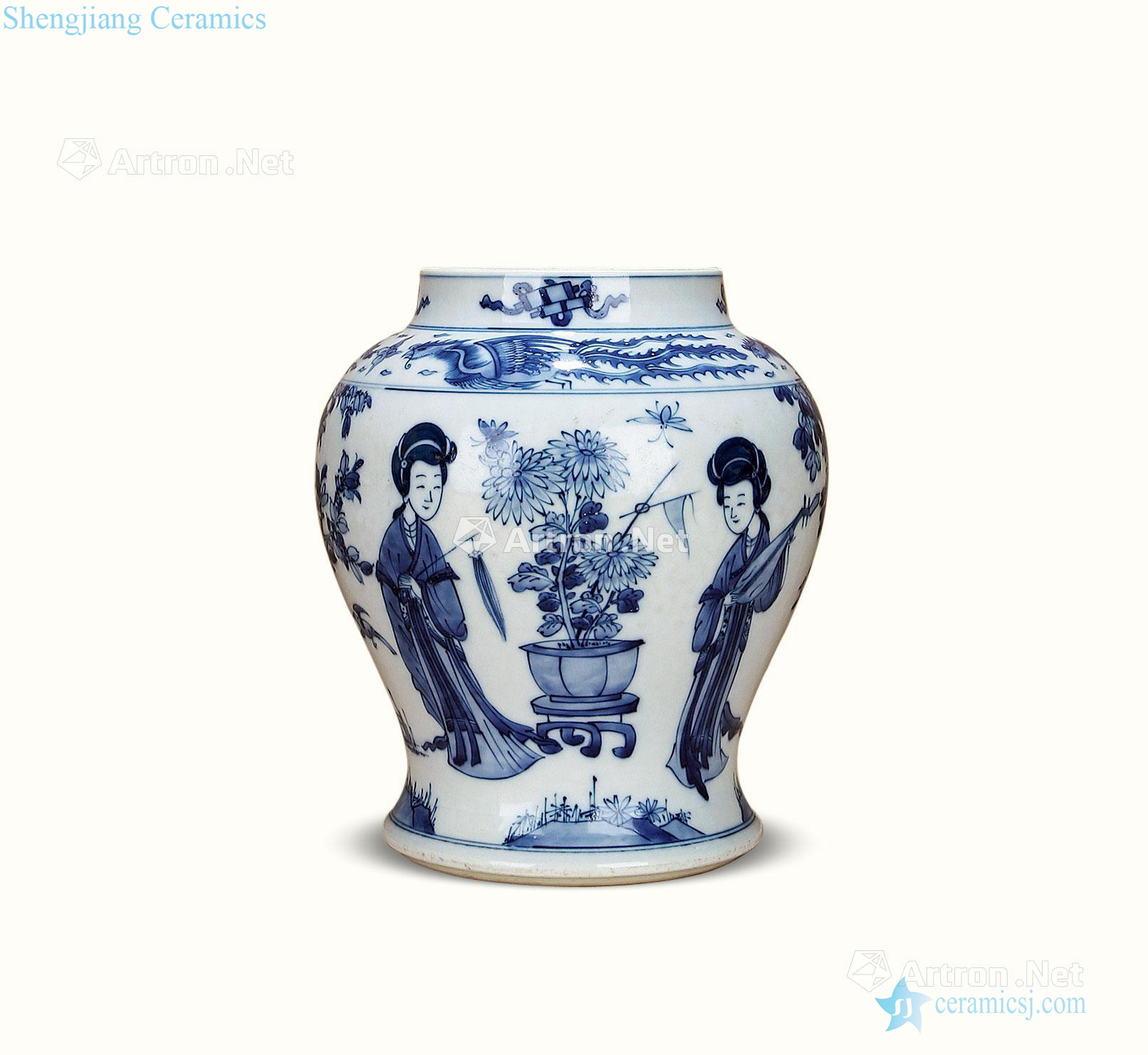 qing Blue and white traditional Chinese grain general tank