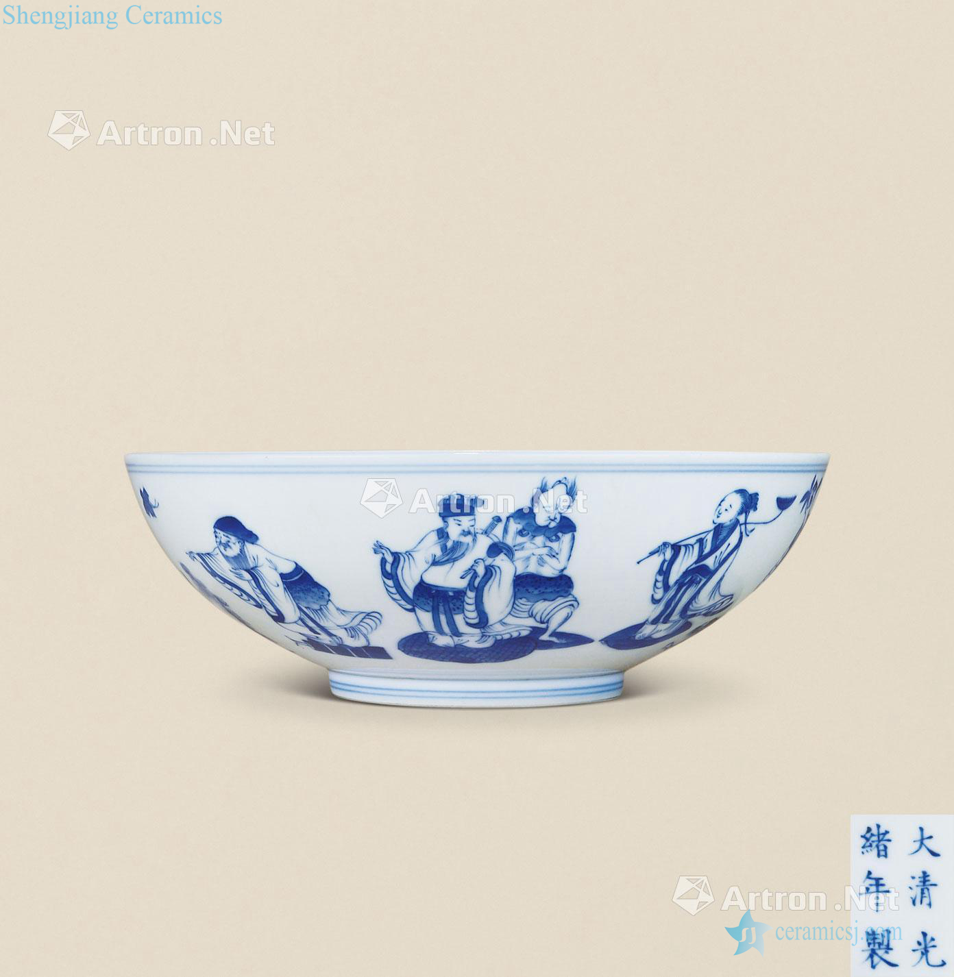 qing Blue and white the eight immortals green-splashed bowls