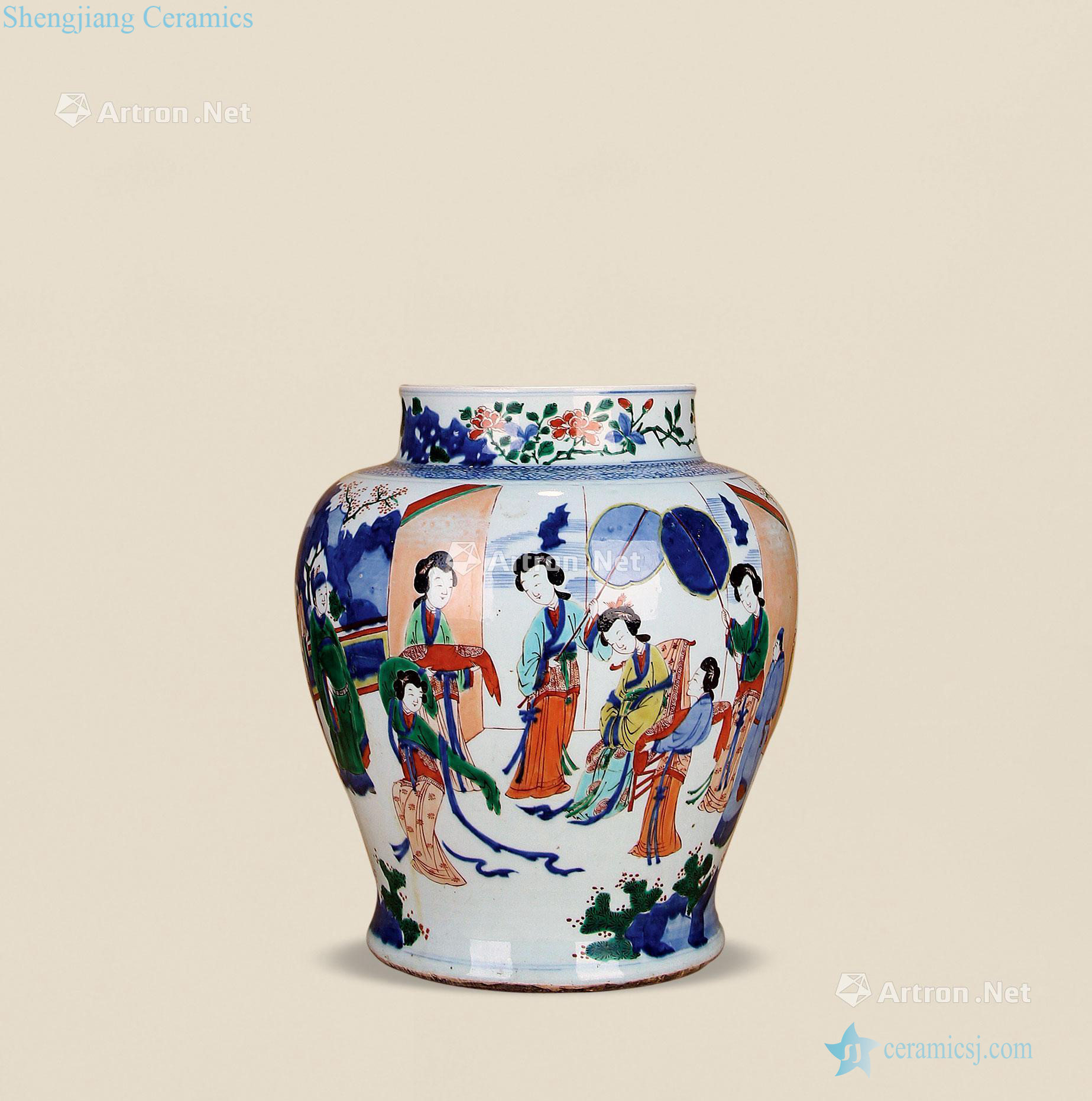 In late qing dynasty Blue and white color general ladies grain tank