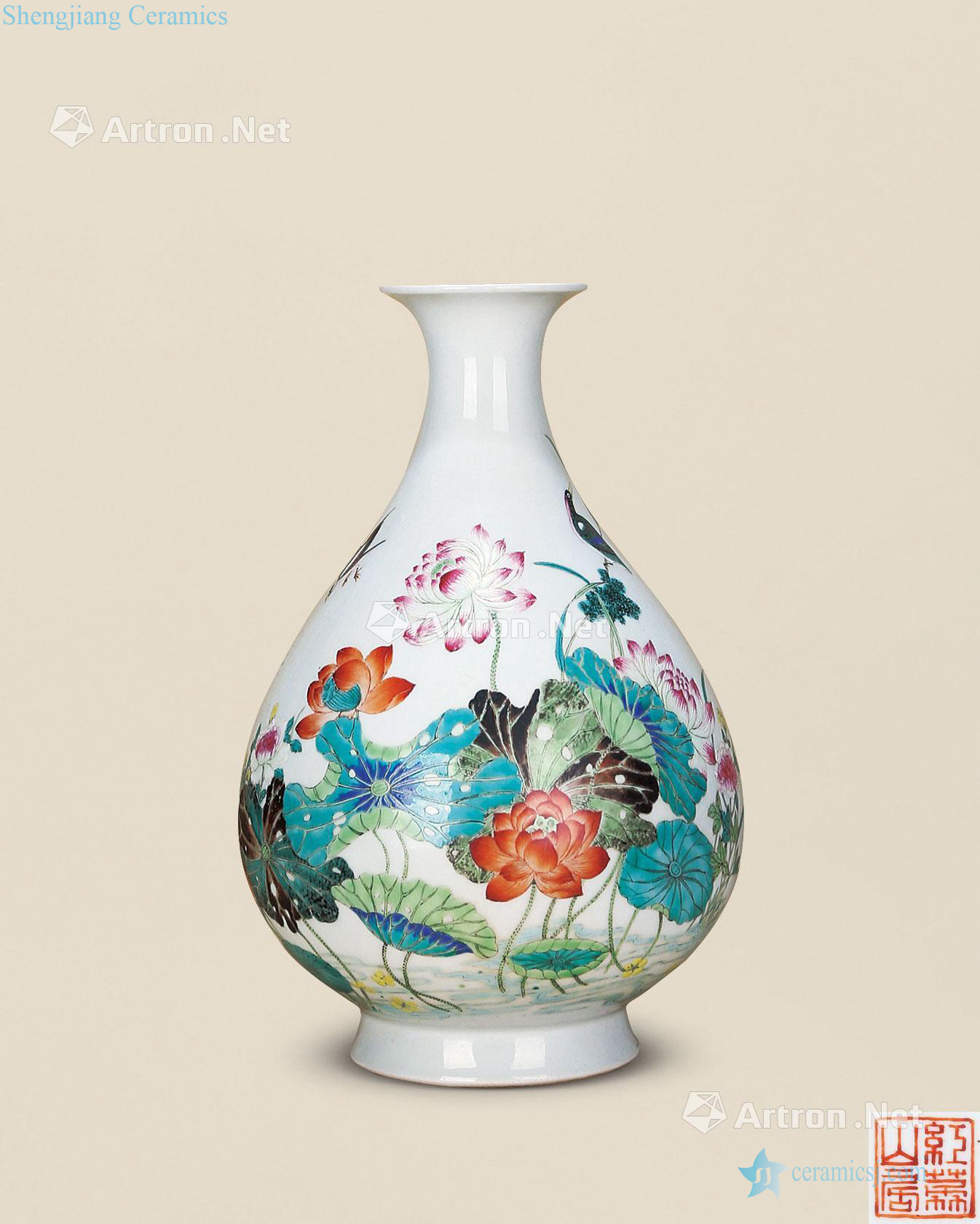 Clear pastel lotus pond flower-and-bird okho spring bottle