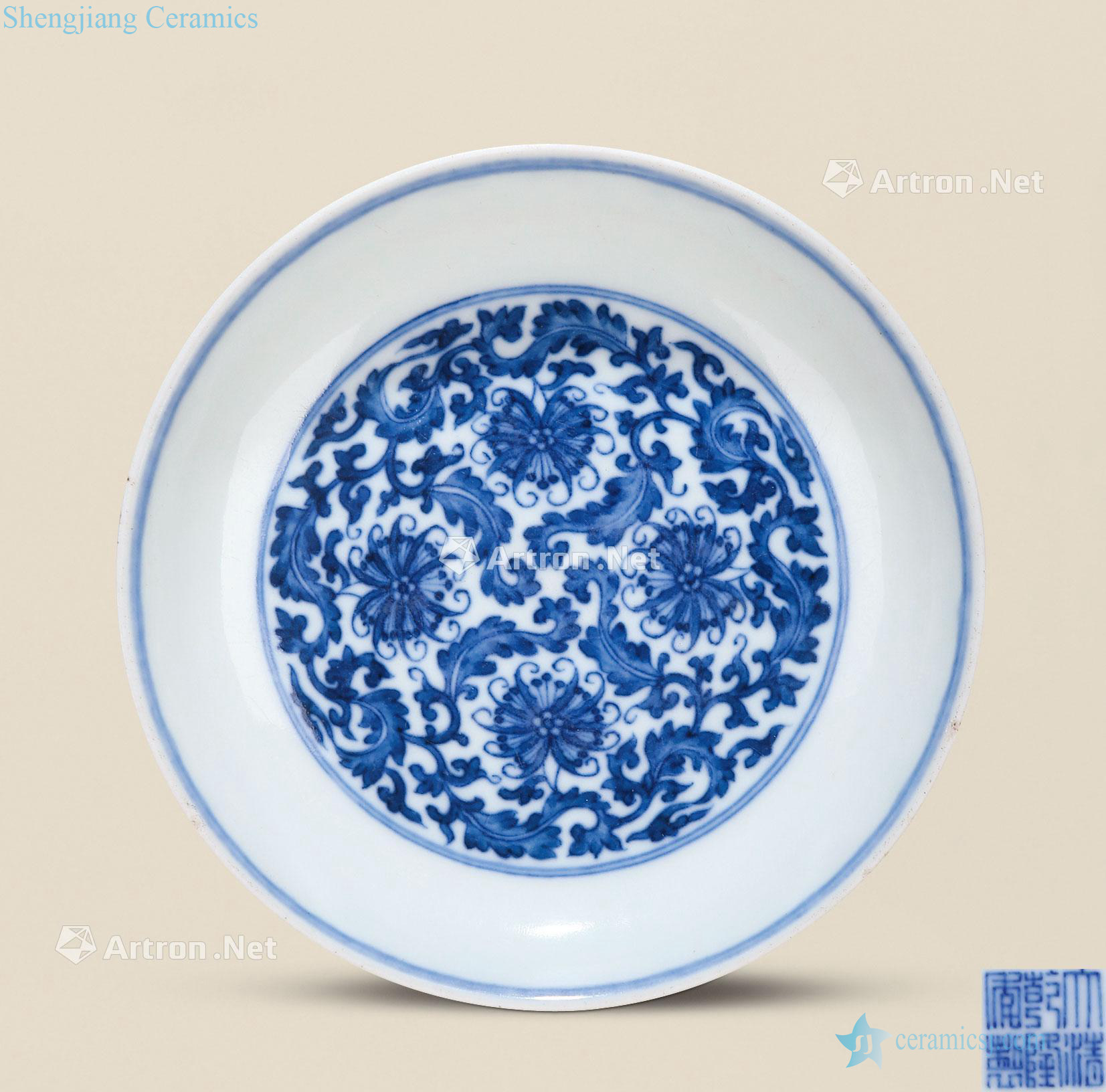 Qing qianlong Blue and white flower tray