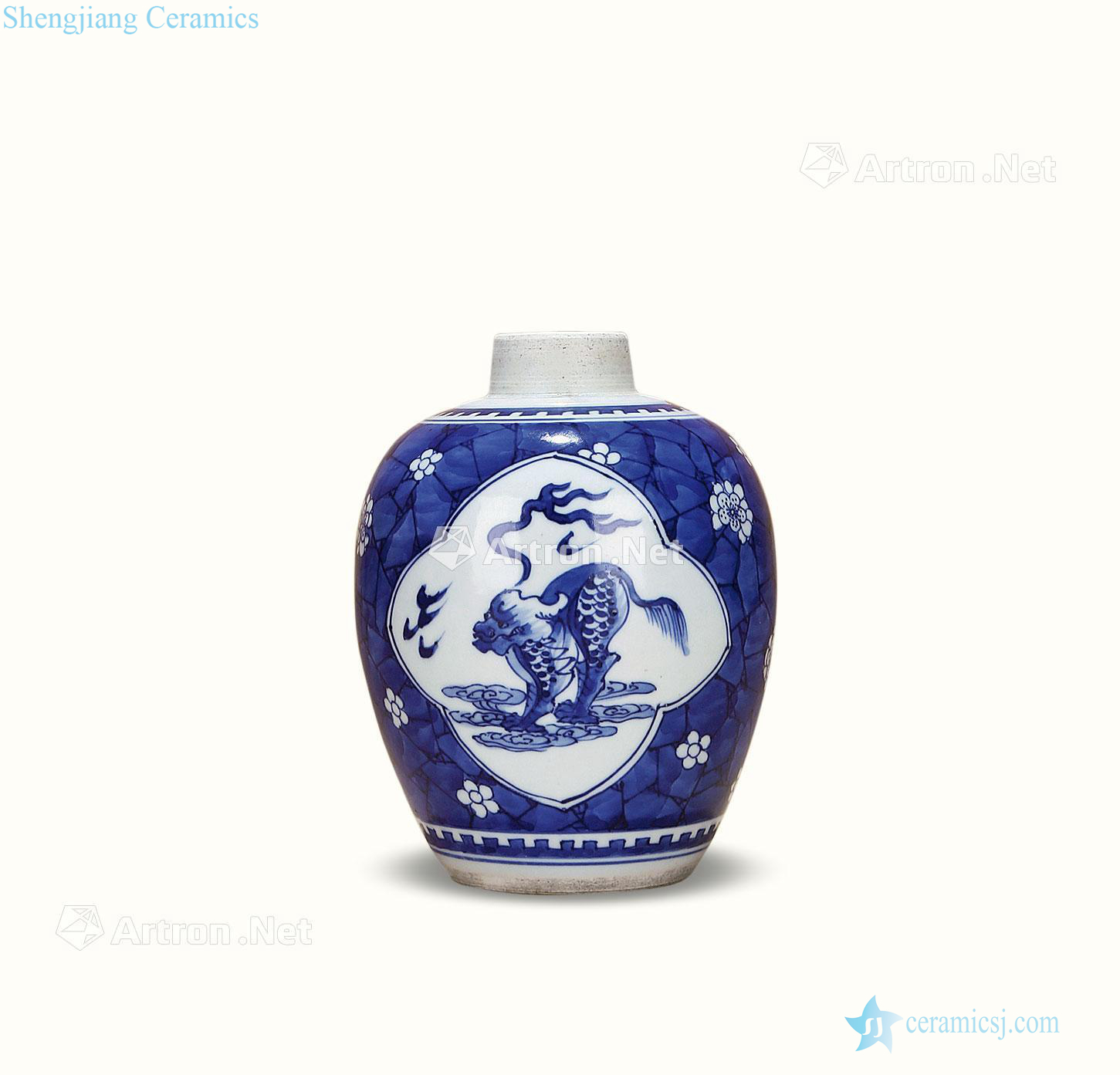The qing emperor kangxi Blue and white ice plum medallion benevolent figure cans
