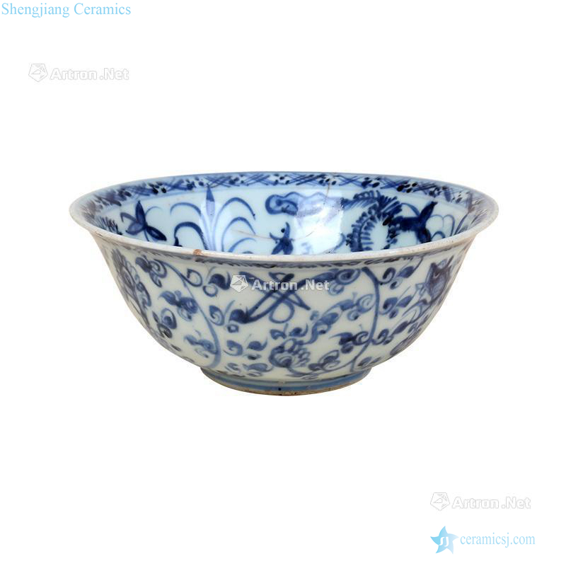Ming yongle, blue and white flower fish HeChi green-splashed bowls