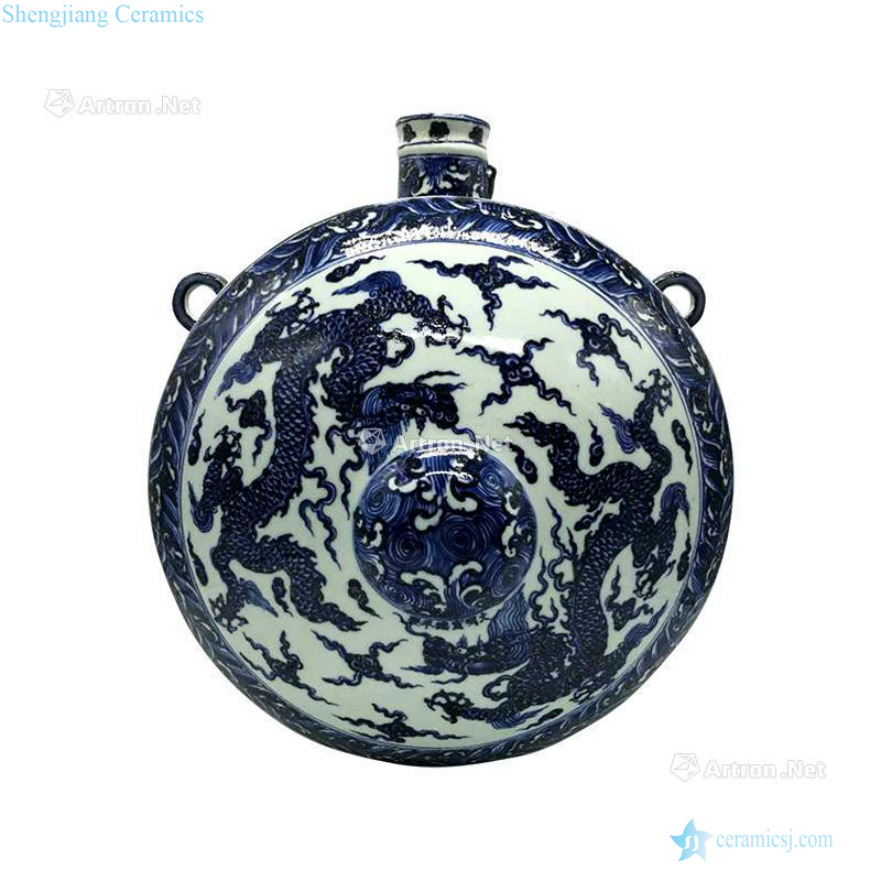 Ming xuande Blue and white dragon flat bottles