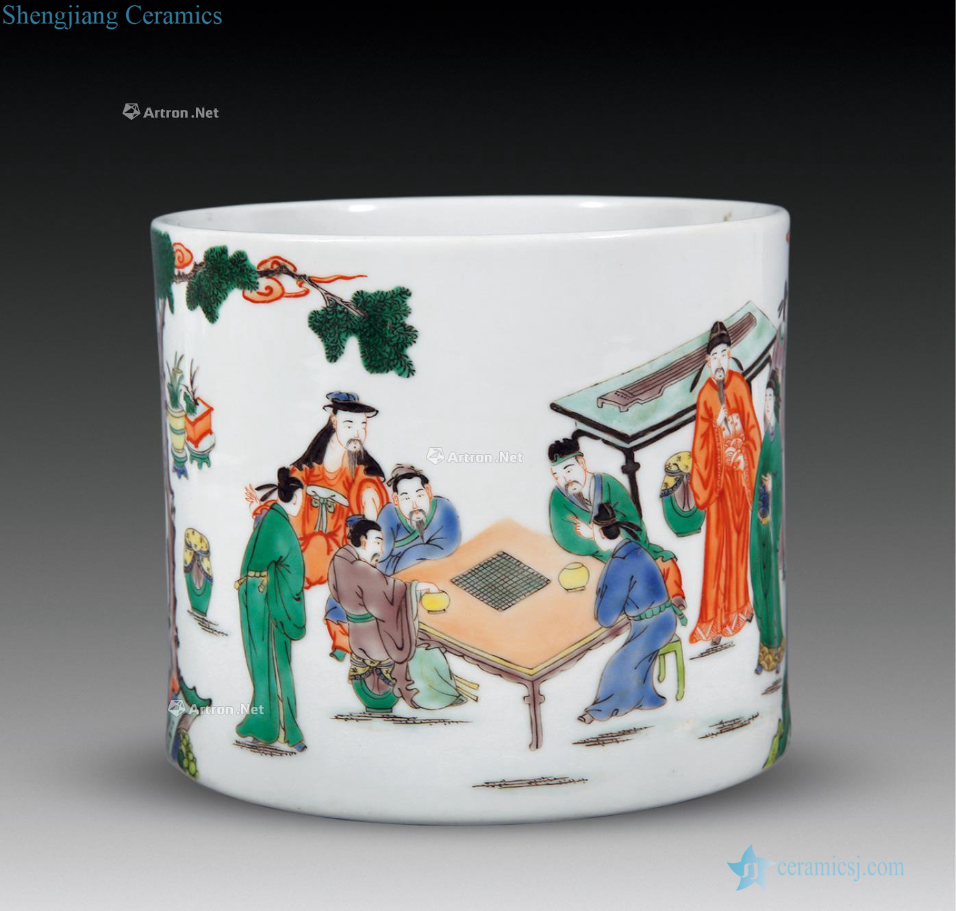 The qing emperor kangxi Colorful eighteen bachelor's pen container