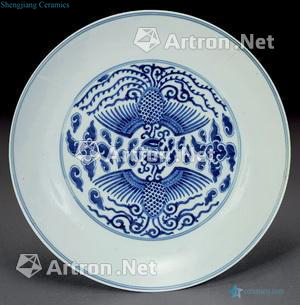 qing Blue and white double phoenix plate