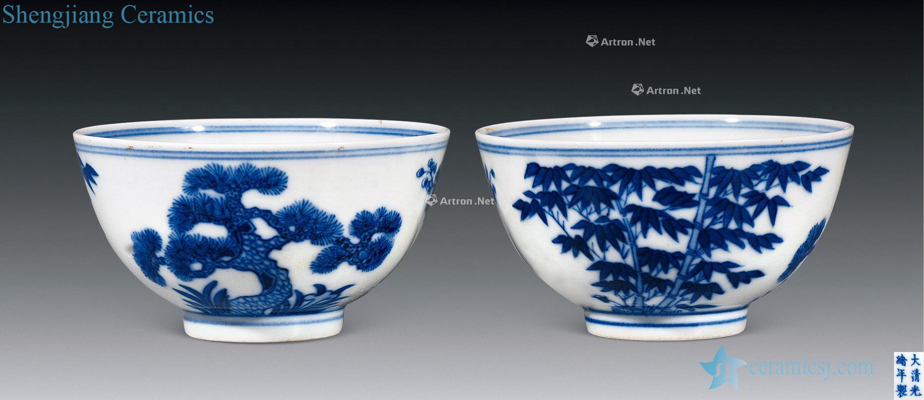 Qing guangxu Blue and white shochiku may offer them (a)