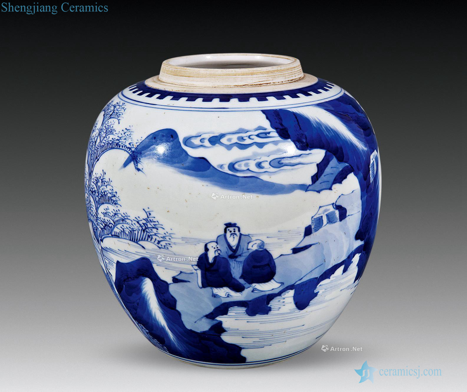 The qing emperor kangxi Blue and white huxi send tank
