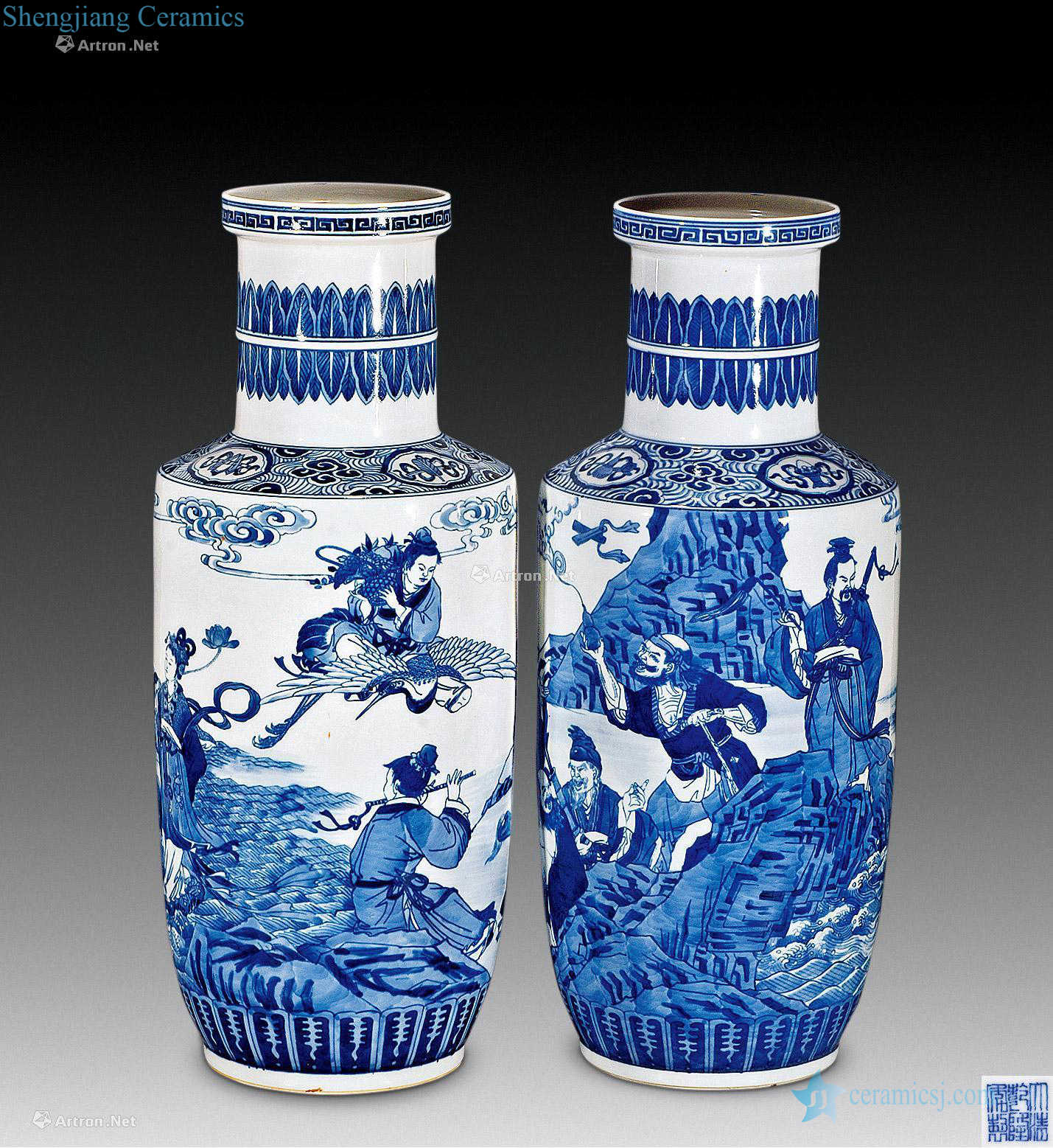 qing Blue and white the eight immortals characters were bottles of (a)