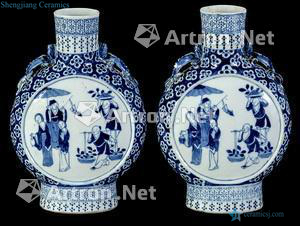 qing Blue and white characters flat bottles (2)