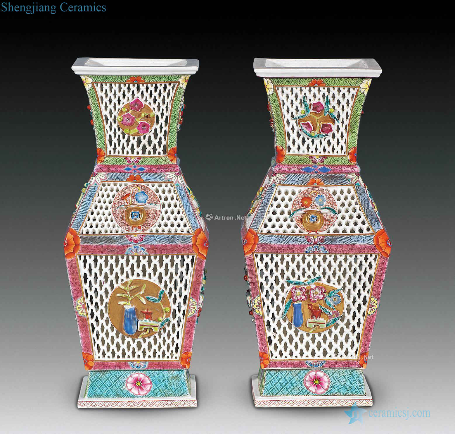 Mid qing pastel antique and exquisite square vase (a)