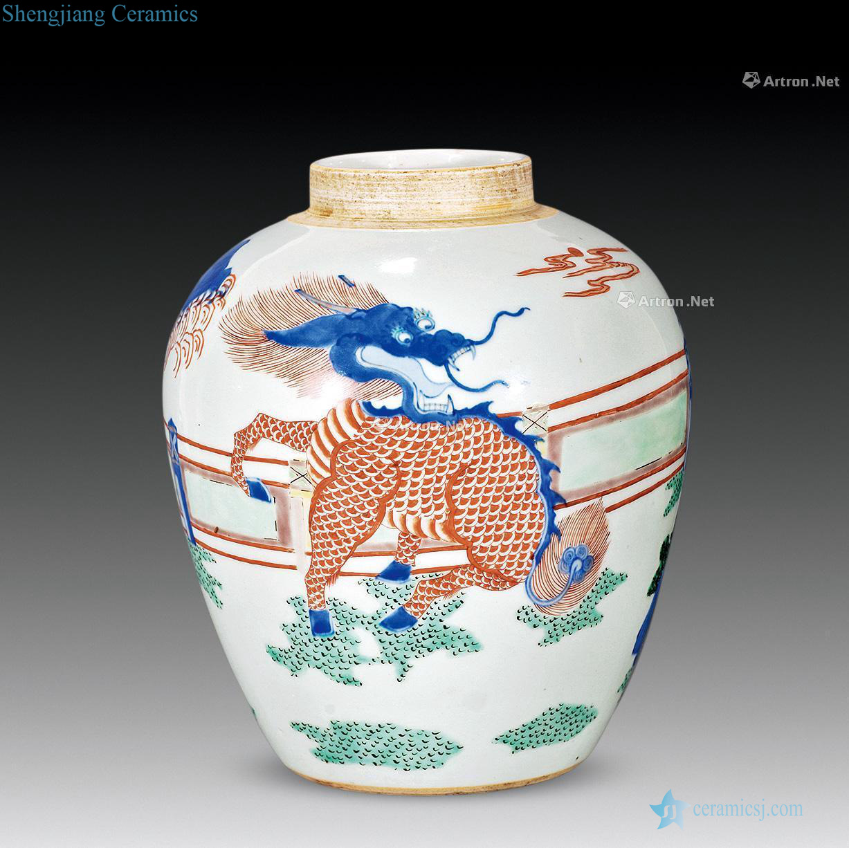 Qing dynasty blue and white color kirin cans
