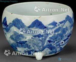 qing Blue and white landscape furnace with three legs