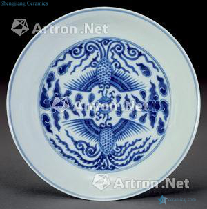 qing Blue and white double phoenix plate