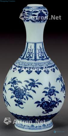 Qing dynasty blue and white flower garlic mouth bottle