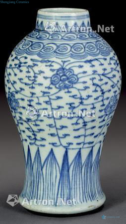 qing Blue and white lotus design may bottle