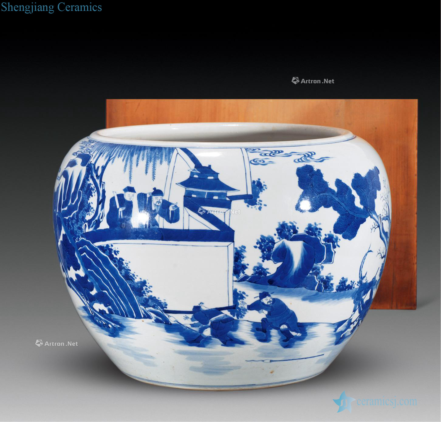 The qing emperor kangxi Blue and white horse character volume pot