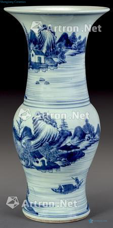 qing Blue and white flower vase with landscapes