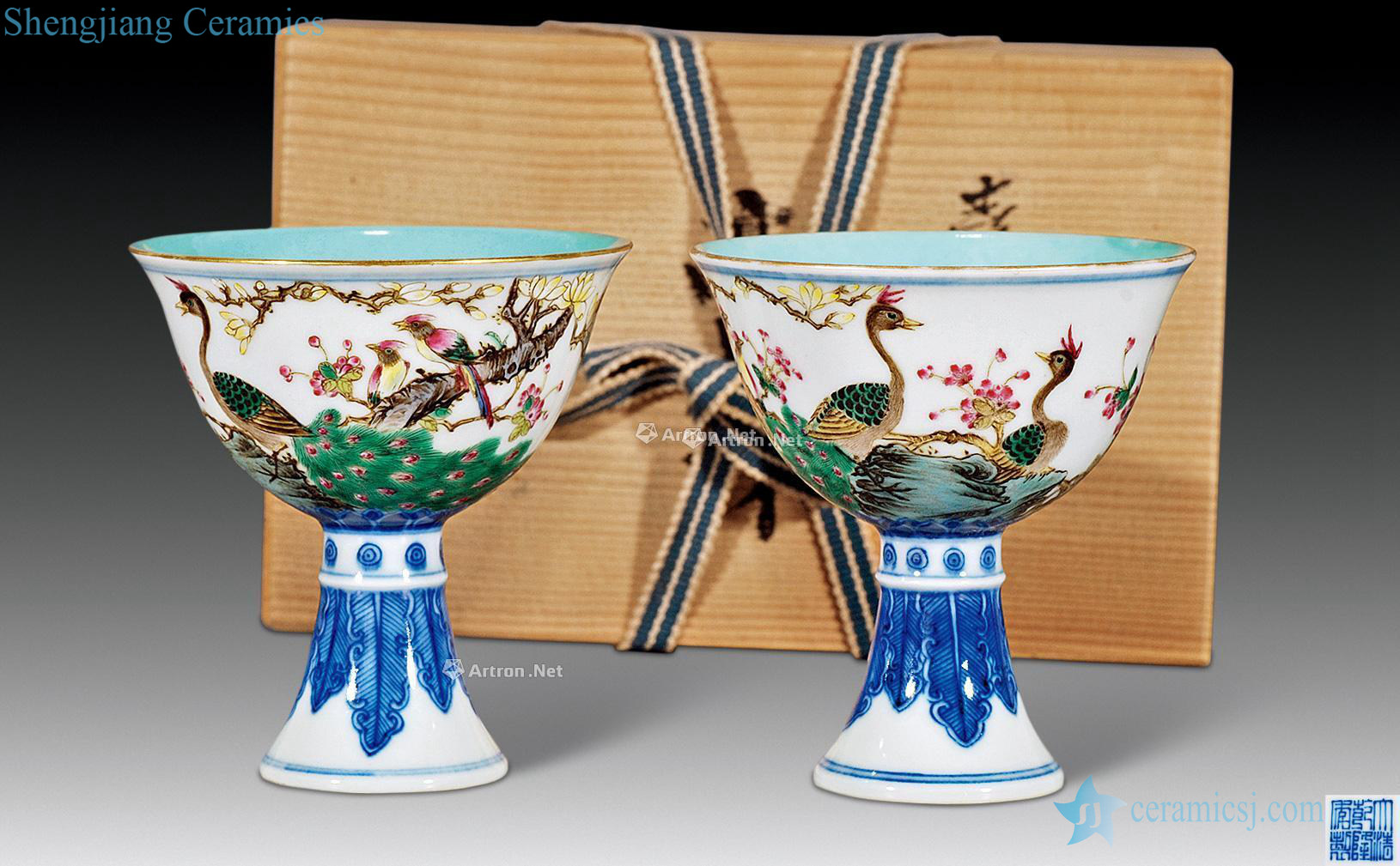 qing Blue and white enamel cock verse bowl