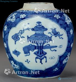 qing Blue and white lotus design may bottle