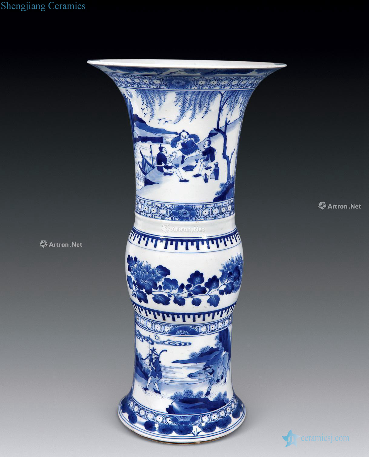 The qing emperor kangxi Blue and white the fishing qiao geng read vase with