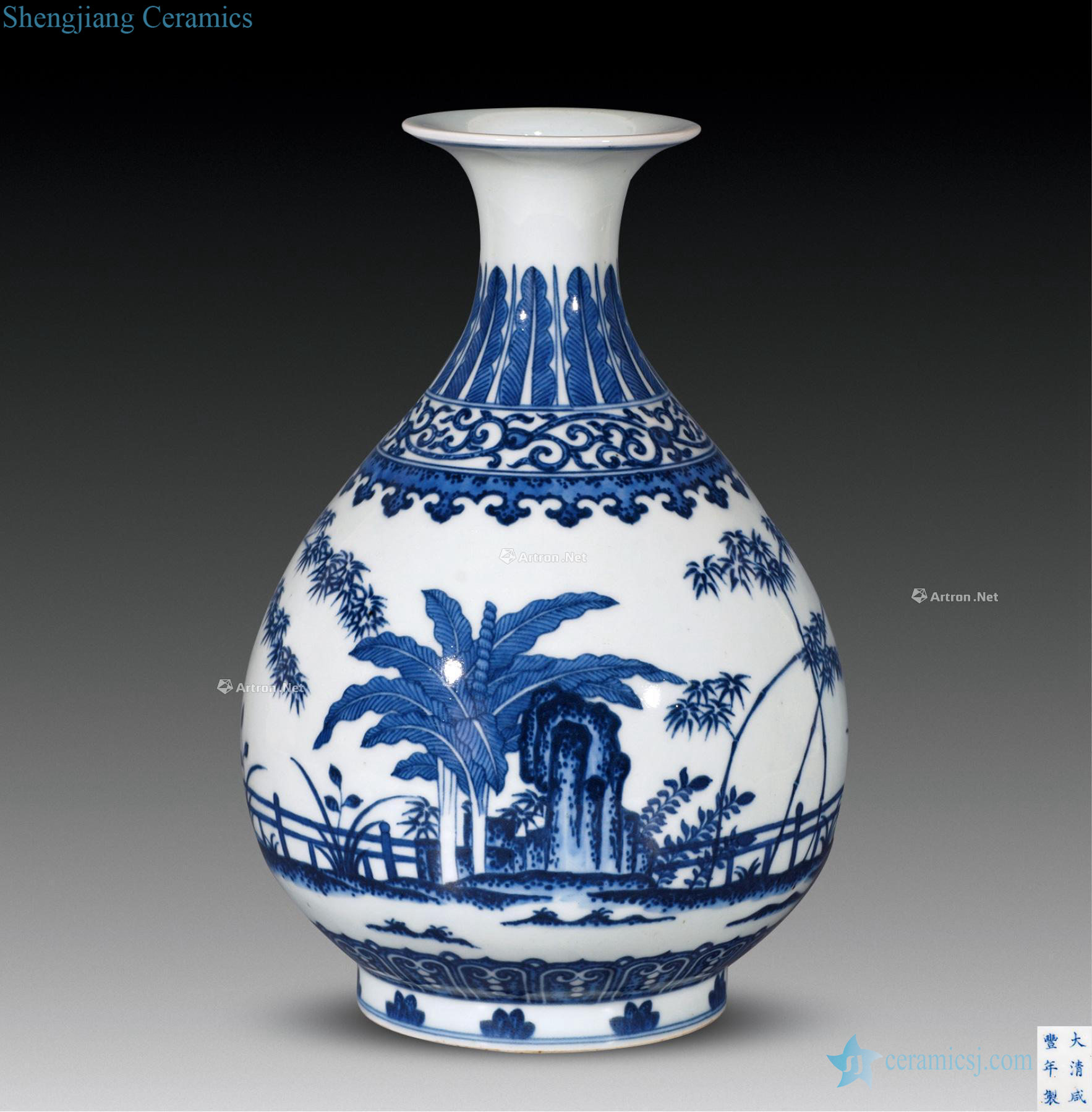Qing xianfeng Blue and white courtyard plantain okho spring
