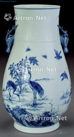 qing Blue and white crane deer with spring