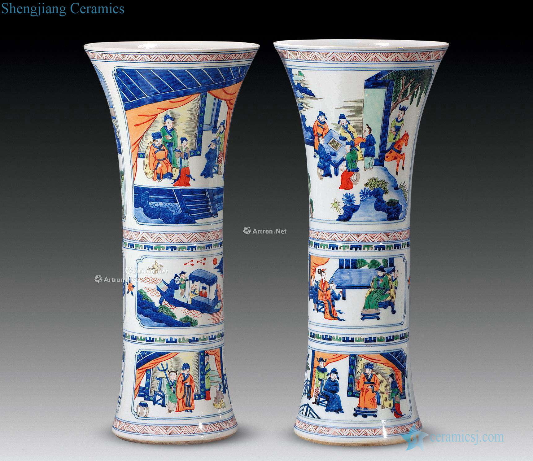 Mid qing Stories of blue and white color flower vase with (a)