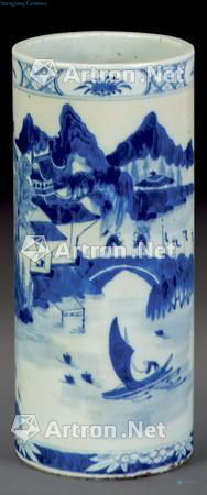 qing Blue and white landscape cap tube