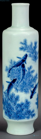 qing Blue and white fish grain cylindrical bottle