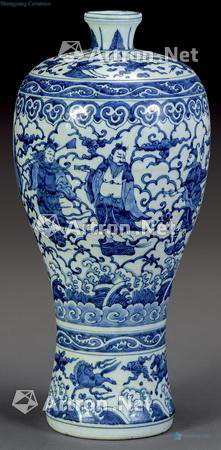 Ming Blue and white plum bottle the eight immortals characters