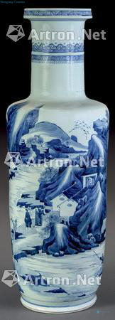 qing Blue and white landscape character big wooden stick