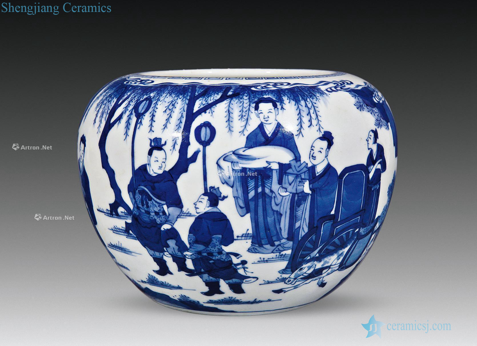 The qing emperor kangxi Blue and white Wen Wangfang xian small volume pot