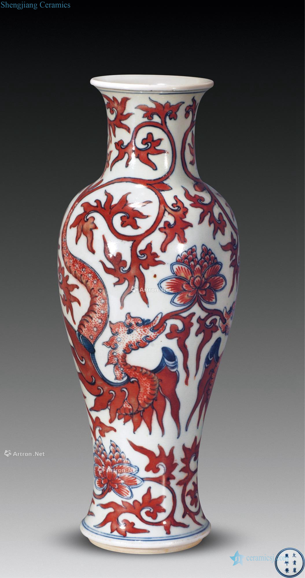 The qing emperor kangxi Blue and white youligong double phoenix bit goddess of mercy bottle