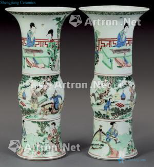 qing Colorful flower vase with landscape characters (2)
