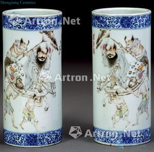 Qing porcelain enamel characters cap tube (2 pieces)