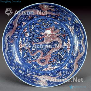 Qing dynasty blue-and-white youligong red plate