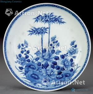 qing Blue and white bamboo stone flower disc