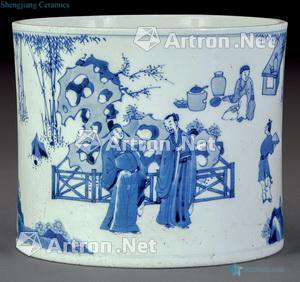qing Blue and white bamboo seven sages brush pot