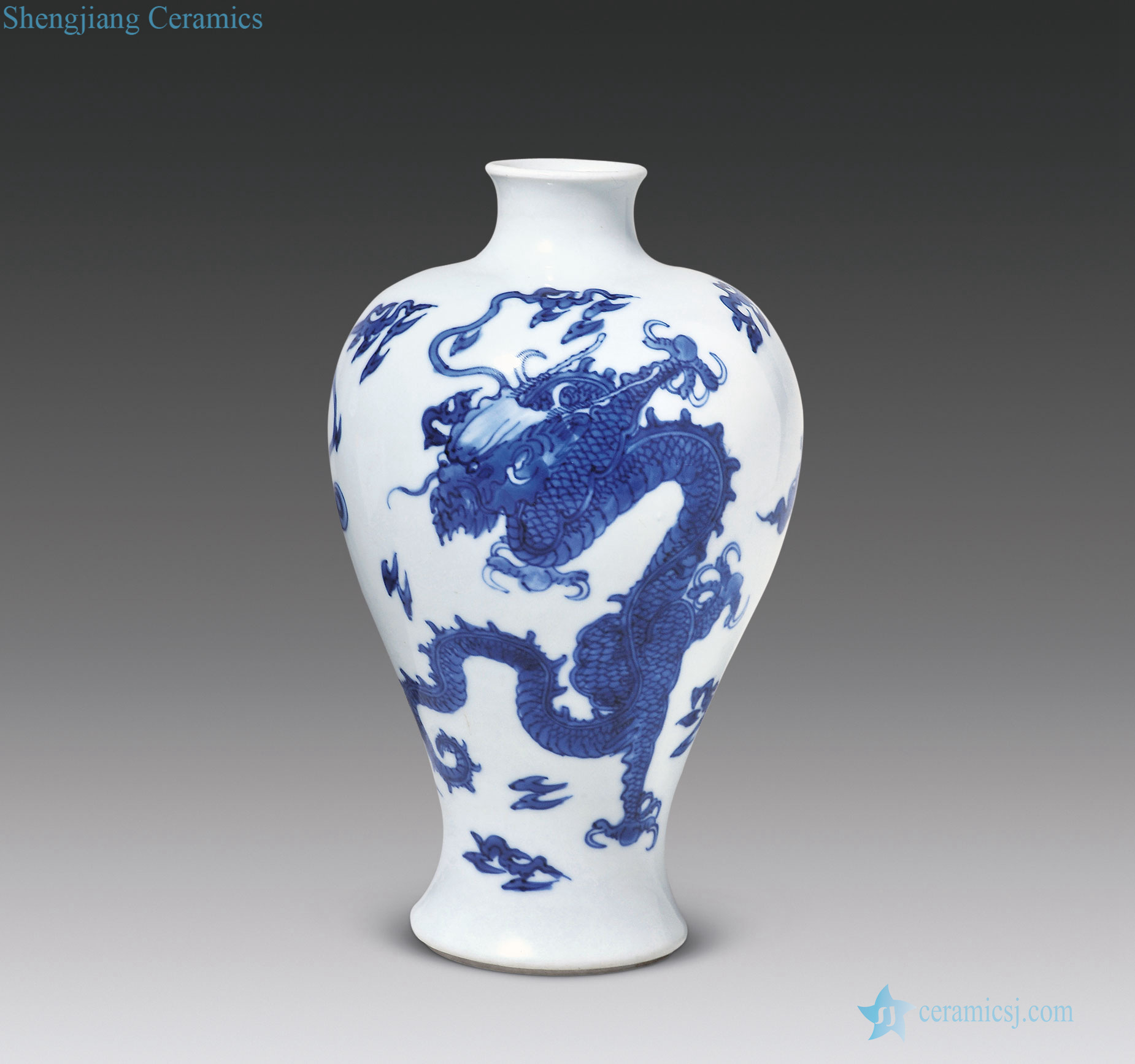 The qing emperor kangxi Blue and white longfeng grain mei bottle